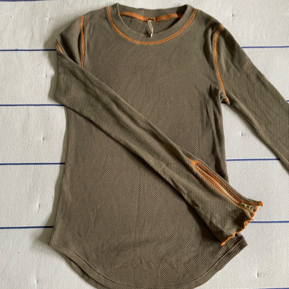 Free People Waffle Knit with contrast stitching and zipper sleeves